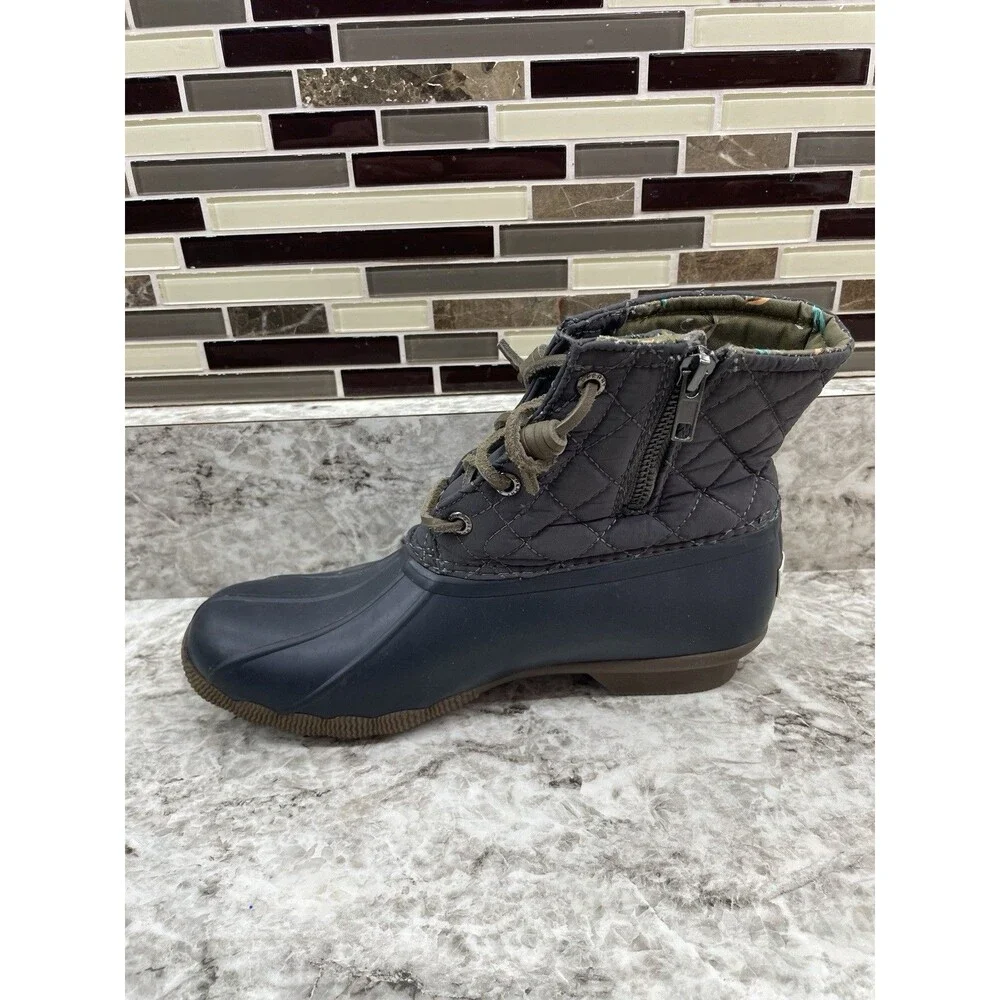 SPERRY TOP SIDER Navy & Gray Quilted Rubber Rain Boots STS93027 Size 7